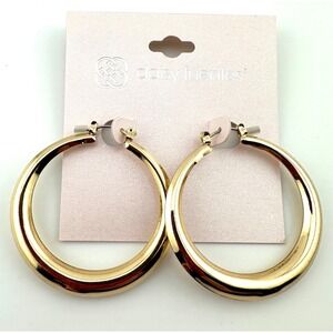 DAISY FUENTES Gold Tone Hollow 2" Hoop Earrings NWT